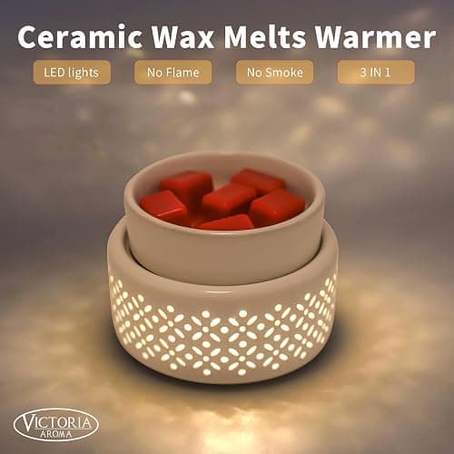 VICTORIA AROMA Ceramic Wax Melt Warmer - LED Night Light Candle Wax Warmer for Scented Wax, Electric Fragrance Wax Melter for Home, Office, Bedroom Decor, and Gifts thumbnail 3