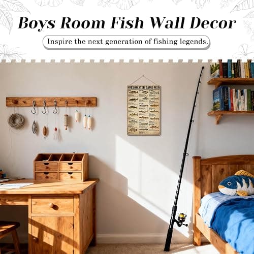 HYBLOM Fishing Decor Vintage Freshwater Game Fish Chart Metal Sign 8x12 IN | Fishing Gifts for Boys Men Dad, for Man Cave Boys Room Hunting Room Lake House Cabin Bedroom, Rustproof, Retro Tin Signs thumbnail 5