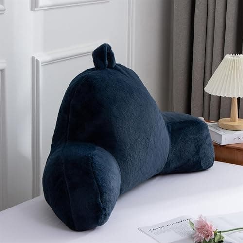 A Nice Night Faux Fur Reading Pillow Bed Wedge Large Adult Children Backrest with Arms Back Support for Sitting Up in Bed/Couch for Bedrest,Navy thumbnail 3