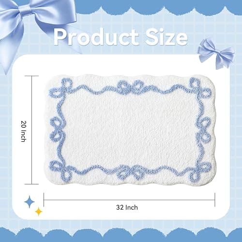 TRUEDAYS Blue Scalloped Bath Mat - Cute Bow Bathroom Rugs Small Non Slip Bath Mat, Soft & Absorbent Bath Rugs for Bathroom Decor, Tub, Vanity Floor thumbnail 2