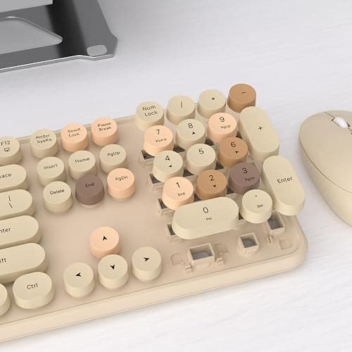 UBOTIE Colorful Computer Wireless Keyboards Mouse Combos, Typewriter Flexible Keys Office Full-Sized Keyboard, 2.4GHz Dropout-Free Connection and Optical Mouse (Milk Tea -Colorful) thumbnail 3