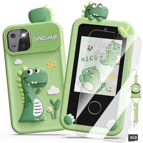 Luyiilo Kids Smart Phone Toys for Boys,Dinosaurs Gift Toys for Boys Ages 3-9 Christmas Birthday Gifts Mini Smart Phone Toys With 2.8" Touchscreen 16 Learning Games Dual Camera Music Player, 8G SD Card - Green - Image 1