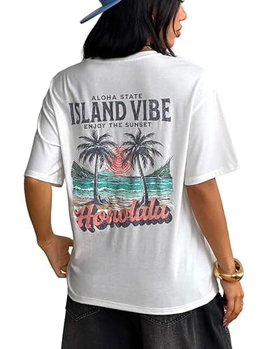 SOLY HUX Women's Tropical Graphic Tees Hawaiian Beach T Shirts | Summer Tshirt Tops for Teens, Short Sleeve, Crewneck, Vacation Clothes thumbnail 4
