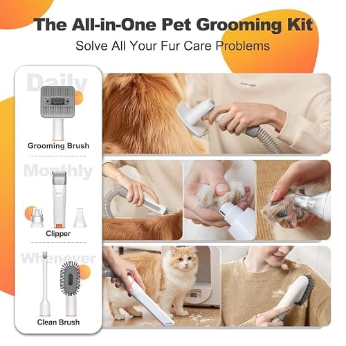 Afloia 6-in-1 Dog Grooming Kit, Pet Grooming Vacuum for Shedding, Dog Hair Vacuum with Clipper Nail Trimmer Grinder, Pet Brush Groomer at Home, Low Noise Cats Hair Remover, 1.5L Dust Cup, White thumbnail 2