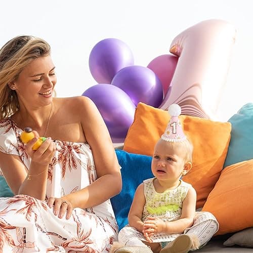 Yoolhamy 1st Birthday Hat for Baby Girls Boys, Boho First Birthday Hat, Handmade One Birthday Crown Conical Cap Decorations - Daisy Pink thumbnail 7