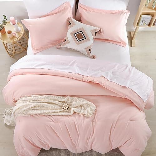 weigelia Pink Comforter Sets Full Size Comforter Set with Sheets 7 Piece Soft Microfiber Comforters Set for Women Blush Lightweight Alternative Comforter for All Season thumbnail 4