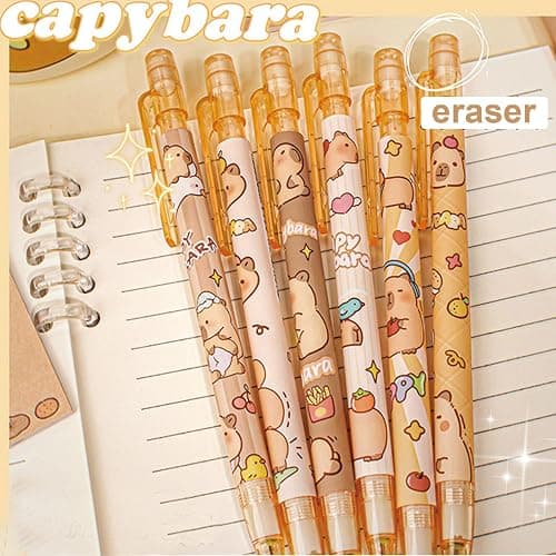 MOZXIRZ 4 Pcs Cute Mechanical Pencils with Eraser 0.5mm Cartoon Capybara Mechanical Pencil School Pencil for Boy Girl Women (6pcs Capybara) thumbnail 6