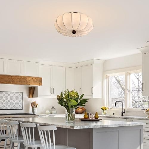 KCO Lighting Modern Silk Flush Mount Ceiling Light Japanese Lantern Ceiling Lamp Large Semi Flush Mount Ceiling Light Fixture White Fabric Drum Shade Chandelier thumbnail 6
