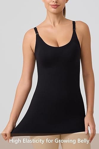 Angelhood Maternity Nursing Tank Tops for Breastfeeding, Women's Seamless Nursing Maternity Cami Built in Bra - Large - Black thumbnail 4