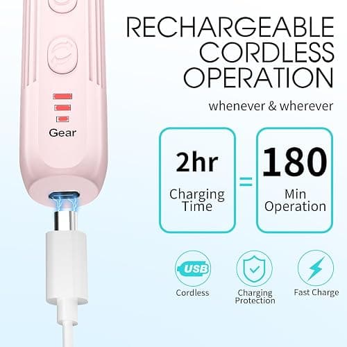 Electric Nail Drill, Professional Manicure Pedicure Kit, Cordless Electric Nail File Set, Rechargeable Pedicure Tools for feet, 3 Speeds Hand Foot Care Nail Drill for Thick Nail Toenail Cuticle thumbnail 7