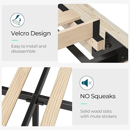 LINSY Wood Bed Frame with Headboard, Queen Bedframe Wooden Platform Frames Boho Queen Size Bed Frames with Solid Wood Slat, No Box Spring Needed, Easy Assembly, Light Wood thumbnail 6