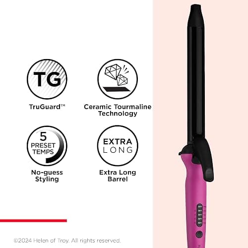REVLON Easy Heat 1" Curling Iron with Extra-Long Barrel | Ceramic Tourmaline Barrel for More Shine, Less Damage, 5 Preset Temps by Hair Type, Dual Voltage for Travel thumbnail 6