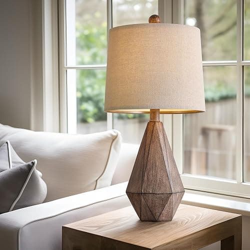 PoKat 20.25" Retro Farmhouse Table Lamp Set of 2 - Living Room & Bedroom Rustic Linen Bedside Nightstand Lamps for Kids, Study, Office - Resin, Suitable for Small Places thumbnail 3