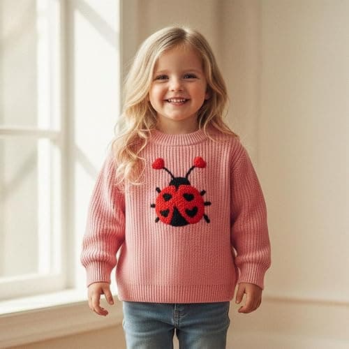 Toddler Girl Ladybug Sweaters Long Sleeve Embroidery Ladybird Jumpers Knit Pullover Tops Infant Baby Valentines Outfit thumbnail 2