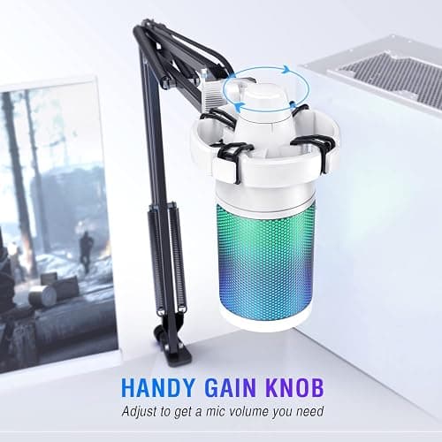 Fifine Gaming Microphone Set for PC, Streaming USB Mic with RGB for PS5, Computer Condenser Cardioid Mic with Boom Arm Stand, Shock Mount, Mute Button for Music Recording,YouTube,Twitch-A6T White thumbnail 4