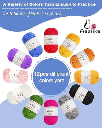Aeelike Crochet Kits for Beginners Adults Kids, Complete Crochet Set, Navy | Crochet Kit for Beginners Young and Old, All-inclusive Kit with Crochet Hooks 655 Yards Yarn Instruction Knit Bag, Ideal Gift thumbnail 3