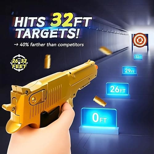 Shell Eject Tactical Gold Toy Gun 50 Foam Bullets Goggles Kids Adults | 40 shelles, 50 foam bullets & goggles. 32ft range. Great Christmas/birthday gift for boys/teens, outdoor backyard battles. thumbnail 2