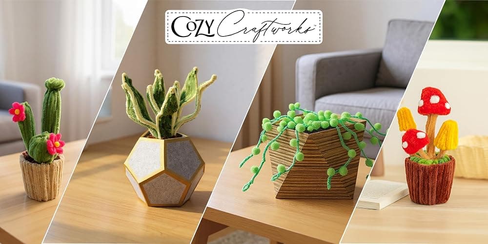 WeVeel Cozy Craftworks Chenille Stem Plant Craft Kit for Adults – Create 4 Botanical Designs (String of Pearls, Snake Plant, Cactus & Mushroom) – Relaxing DIY Arts & Crafts Kit with All Supplies thumbnail 7