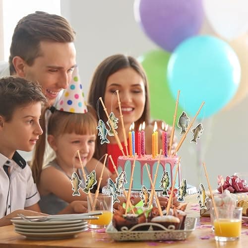 24Pcs Gone Fishing Mini Pole Picks Fish Rod Pole for Tropical Appetizer Pick Decoration Little Fisherman Cupcake Pole Picks Party Supplies Bulk for Fishing Birthday Party Drink Cake Decor thumbnail 6