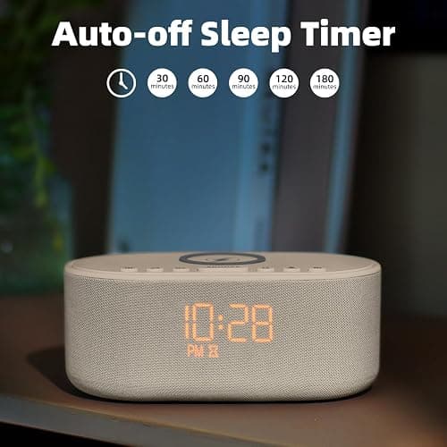 Sound Machine Alarm Clock for Bedrooms: Bluetooth 10W Stereo Sound Speaker with Wireless Charging - White Noise Machine for Sleeping with 21 Soothing Sounds - Putty thumbnail 9