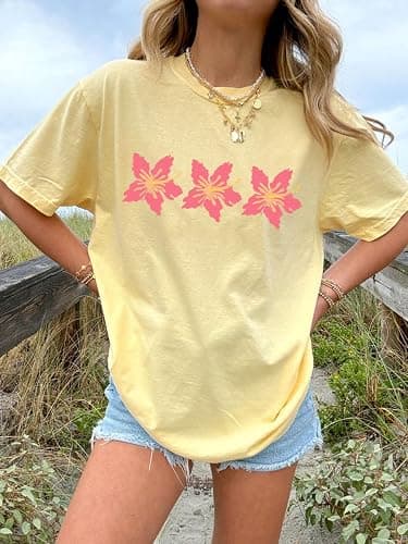 Oversized Graphic Shirt for Teens Girl Y2K Ocean Floral Short Sleeve Baggy Tee Shirts Vintage Aesthetic Coastal Tops thumbnail 4