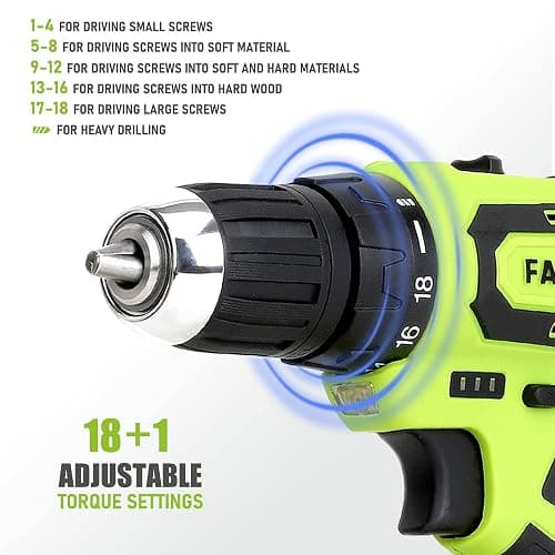 FASTPRO 177-Piece 20V Cordless Lithium-ion Drill Driver and Home Tool Set, Household Repairing Tool Kit with Drill in Storage Case, Green thumbnail 4