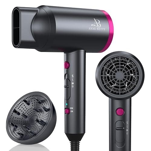 ANNE BETTY Hair Dryer with Diffuser for Curly Hair, 1800W Ionic Blow Dryer for Women & Men, Fast-Drying, Lightweight, Low Noise, Hair Care Styling Tool for Home, Travel - Image 1