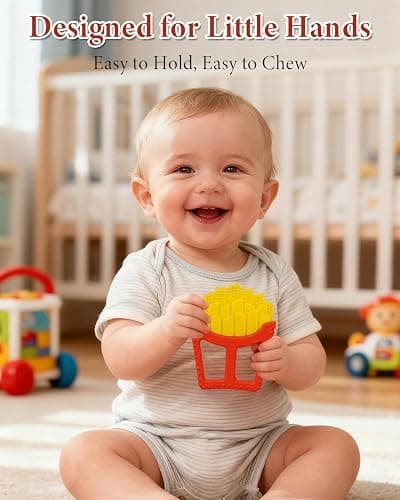 Chuya Easter Teether French Fry Baby Toys 0-6 6-12 12-18 Months,French Fries Shape Teething Toy Baby Teething Relief Infant Toys Sensory Toys for Babies Soothes Sore Gums Boys Girls Gift Easy-Grasp thumbnail 6