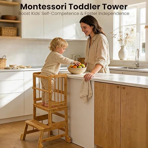 HBTower Toddler Standing Tower, Kids Kitchen Step Stool with Safety Rails | Stable Toddler Learning Tower for Kitchen Counter with Anti-Slip Feet, Hold Up to 450 LBS, Natural Bamboo & Easy to Clean thumbnail 5