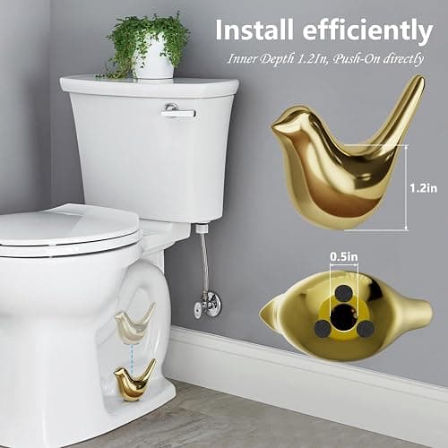 MENNTY 2Packs Ceramic Gold Birds Toilet Bolt Caps & 4Packs Universal Toilet Bolt Covers, Bathroom Decorative Toilet Floor Screw Cover Caps Easy Installation thumbnail 4