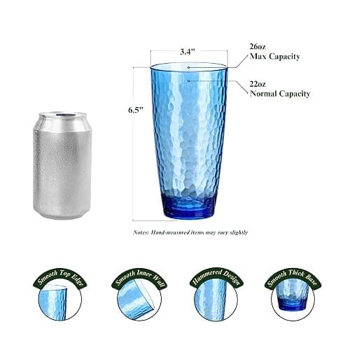 MIYOPESI 26oz Blue Acrylic Glasses Drinkware (Set of 6), Hammered Design Shatter-Proof Plastic Cups, Reusable Plastic Large Drinking Tumblers, Stackable, BPA-Free, Dishwasher-Safe thumbnail 2