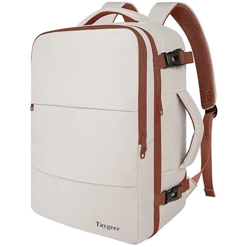 Taygeer Backpack for Women, College Backpack with Laptop Compartment & Shoe Pouch, 35l Travel Laptop Mochila Carry On Luggage, Airline Approved Personal Item Bag For Weekender Gym Hiking, Khaki White - Image 1