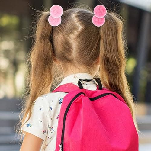 Lusofie 4 Pairs Pom Pom Hair Ties - 8pcs Baby Hair Pom Poms Halloween | Elastic Fluffy Hair Ties Hot Pink Hair Accessories ，Christmas Hair Pom Poms , fuzzy scrunchies thumbnail 8