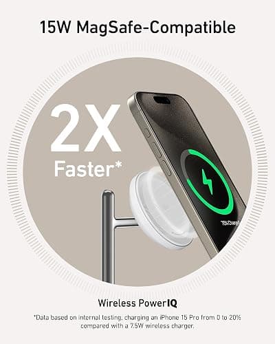 Anker MagSafe Charger Stand Compatible, iPhone 17 MagGo 3 in 1 Wireless Charging Station,Qi2 Certified 15W Wireless Charger, Desk Accessory, for iPhone 15/14/13/12 Series Apple Watch, AirPods thumbnail 2