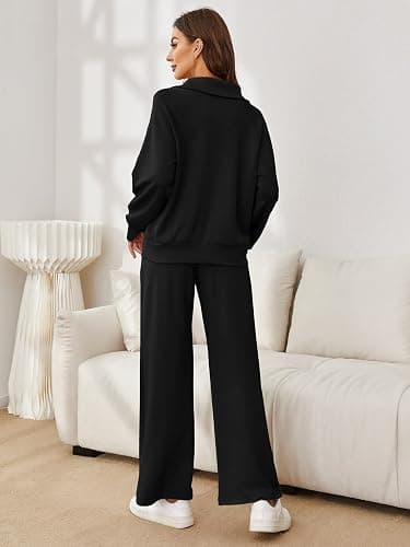 Glamaker Womens 2 Piece Outfits Sweatsuit Set Oversized Half Zip Sweatshirt Wide Leg Sweatpants Lounge Set Tracksuit thumbnail 4