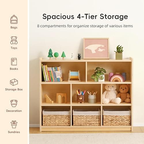 OOOK Montessori Toy Shelf, 3-Tier Large Toy Storage Organizer with 8 Cubby | FSC Plywood, Wooden Storage Cabinet, Montessori Shelf for Playroom, Nursery, Preschool, Classroom, 44.6"W×11.7"D×35.4"H thumbnail 5