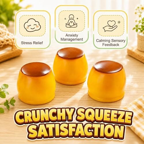 2PCS Crunchy Squishy Stress Ball, Caramel Pudding Stress Ball Squishy, Portable Handheld Sensory Toy, Ideal Anxiety‑Relief Gift for Adults, Cute Realistic Food-Desk Stress Relief thumbnail 5