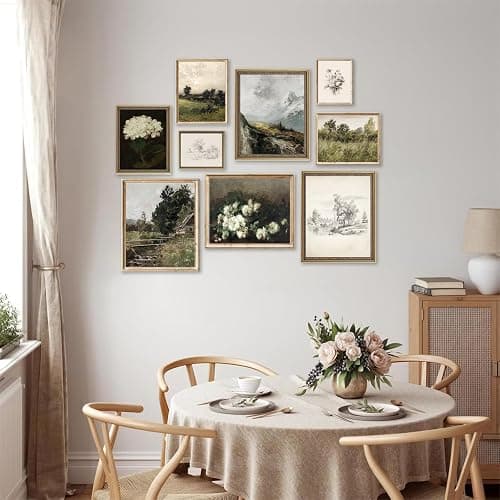 Vintage Wall Art French Country Wall Decor, Vintage Posters for Room Aesthetic Picture, Dark Green Antique European Landscape Flower Meadow Gallery Canvas Art Prints Painting for Bedroom Living Room, thumbnail 6