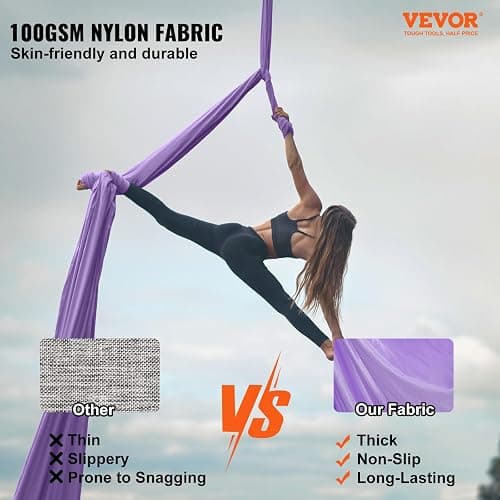 VEVOR Aerial Yoga Hammock & Swing, 4.4 Yards, Yoga Starter Kit with 100gsm Nylon Fabric, Full Rigging Hardware and Easy Set-up Guide, Antigravity Flying for All Levels Fitness Bodybuilding, Purple thumbnail 2
