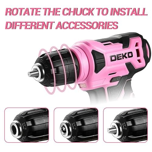 DEKOPRO 8V Cordless Drill, Drill Set with 3/8"Keyless Chuck, 42pcs Acessories, Built-in LED, Type-C Charge Cable, Pink Power Drills for Drilling and Tightening/Loosening Screws thumbnail 6