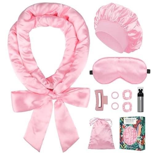 Gwabee Satin Heatless Curls Overnight Hair Curlers to Sleep In Hair Curler Rollers No Heat Hair Wrap for Curls Headband, 70" Satin Heatless Curling Rod Set for Women Long Waves Hair Volume-Pink 10PCS - Image 1