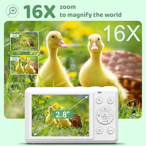 Digital Camera - 5K 72MP Vlogging Camera with 16X Zoom for Kids' Gifts - Autofocus Point and Shoot Digital Cameras for Photography - UHD 2.8'' Screen Compact Portable Camara with 32GB SD Card thumbnail 3