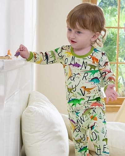 babee Reshinee Bamboo Viscose Toddler Pajamas Boys Girls Baby 12M-8Y Pjs Sets Kids 2pcs Long-Sleeve Snug fit Sleepwear thumbnail 2