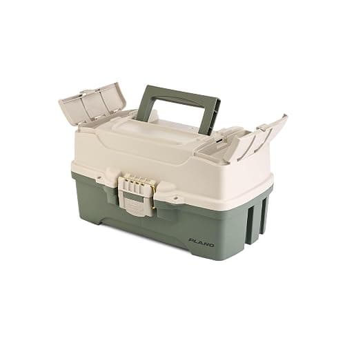 Plano Two-Tray Tackle Box, Green/Tan, Rust-Proof Brass Latch, Top-Access Tray with Deep Storage, Made in the USA, Portable Fishing Gear Storage Organizer thumbnail 6