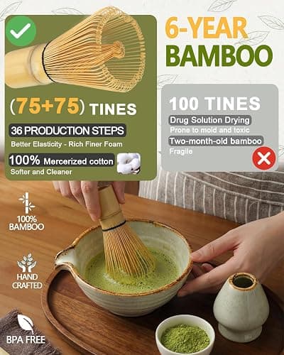Vaiheng Matcha Whisk Set with Matcha Bowl, Matcha Whisk Holder Matcha Bamboo Whisks, Scoop, Sifter, Mothers Day Gifts for Women Mom Her Girl Friend Home Kitchen Decor Kit for Tea Enthusiasts thumbnail 5