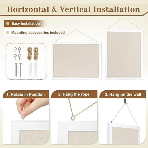 AMUSIGHT 2-Pack Double-Sided Cork Board with Linen, 16" x 12" Hanging Wood Framed Bulletin Board, Picture Display Vision Board Kit Corkboards for Wall School Office Decor, 20 Pushpins (Vintage White) thumbnail 3