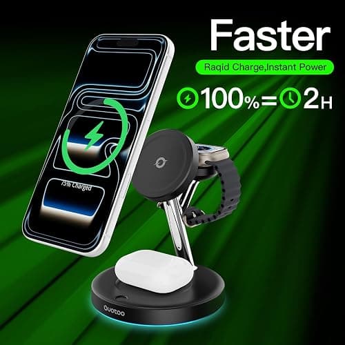 3 in 1 Mag-Safe Wireless Charger Stand for iPhone Apple Watch AirPods | Adjustable Blue Ambient Light,15W Magnetic Charging Station for iPhone 17 16 15 14 13 12 Series wireless charging station thumbnail 2