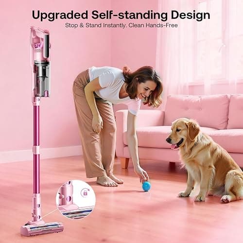 Trucozie Cordless Vacuum Cleaner, Self-Standing Lightweight Stick Vacuum with 50 mins Runtime, Powerful Suction, Anti-Tangle Wireless Vacuum for Home, Hardwood Floor, Carpet, Pet Hair, Pink thumbnail 6
