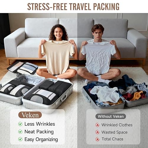 Veken 10 Set/8 Set Packing Cubes for Travel Essentials, Suitcase Organizer Bags in 4 Sizes, Carry-On Luggage Accessories with Large Laundry & Toiletry Bag, Must-Have for Airplane, Road Trip & Camping thumbnail 7