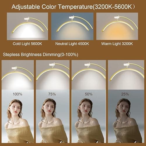 Lash Light for Eyelash Tech, Dimmable Lash Lamp for Eyelash Extensions, Rotating Half Moon Light Lash Tech, Adjustable LED Eyelash Light Esthetician Light with Phone Holder (Gold) thumbnail 4